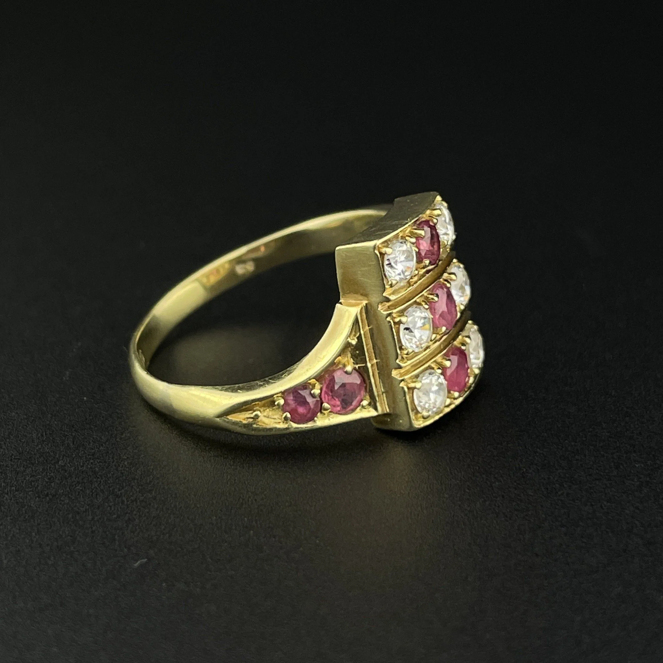 Vintage 14K Gold Ruby Diamond Paste Cluster Ring, Sz 5 3/4