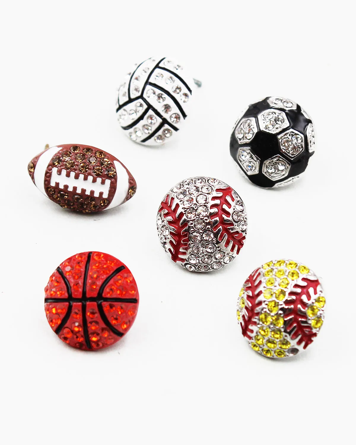 Volleyball Crystal Stone Stud Earrings