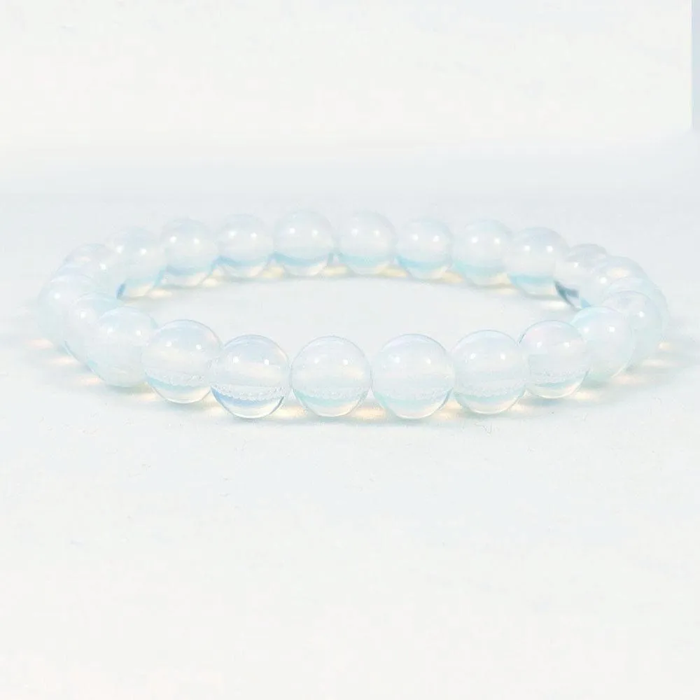 White Opalite Beaded Crystal Bracelet