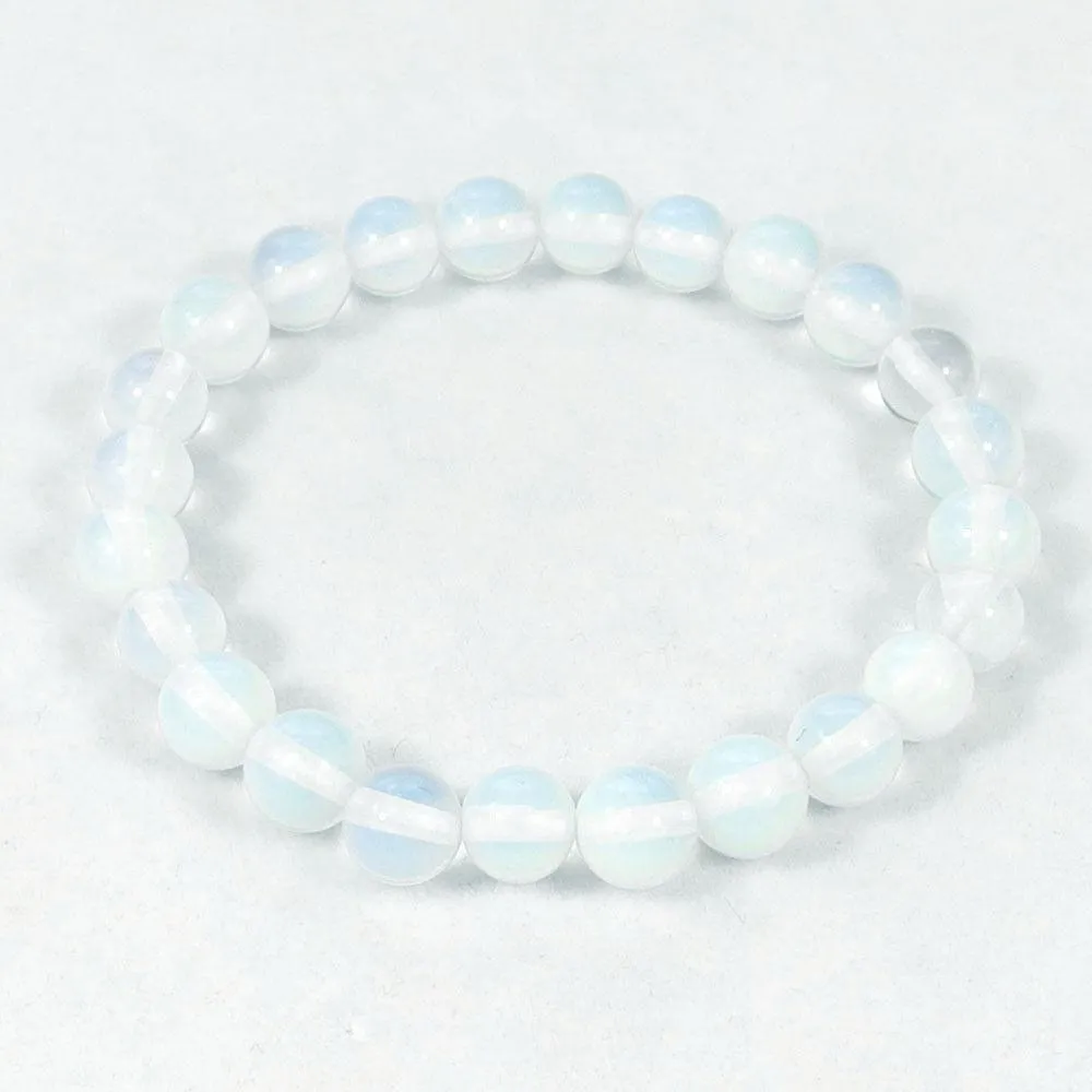 White Opalite Beaded Crystal Bracelet