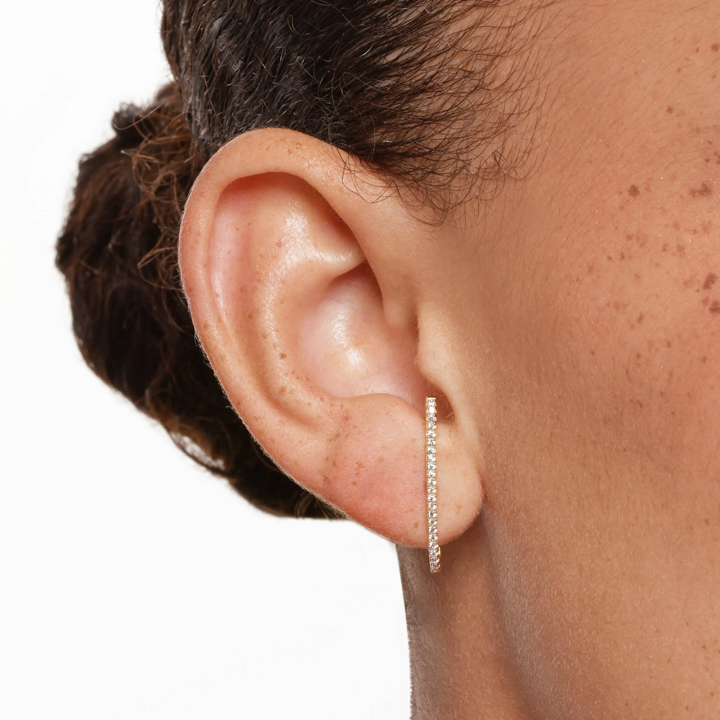 White Zircon Pave Suspender Stud Earrings in Gold