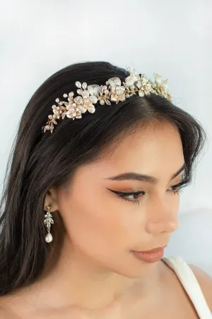 Windsor Bridal Louise Crown, Gold Pearl