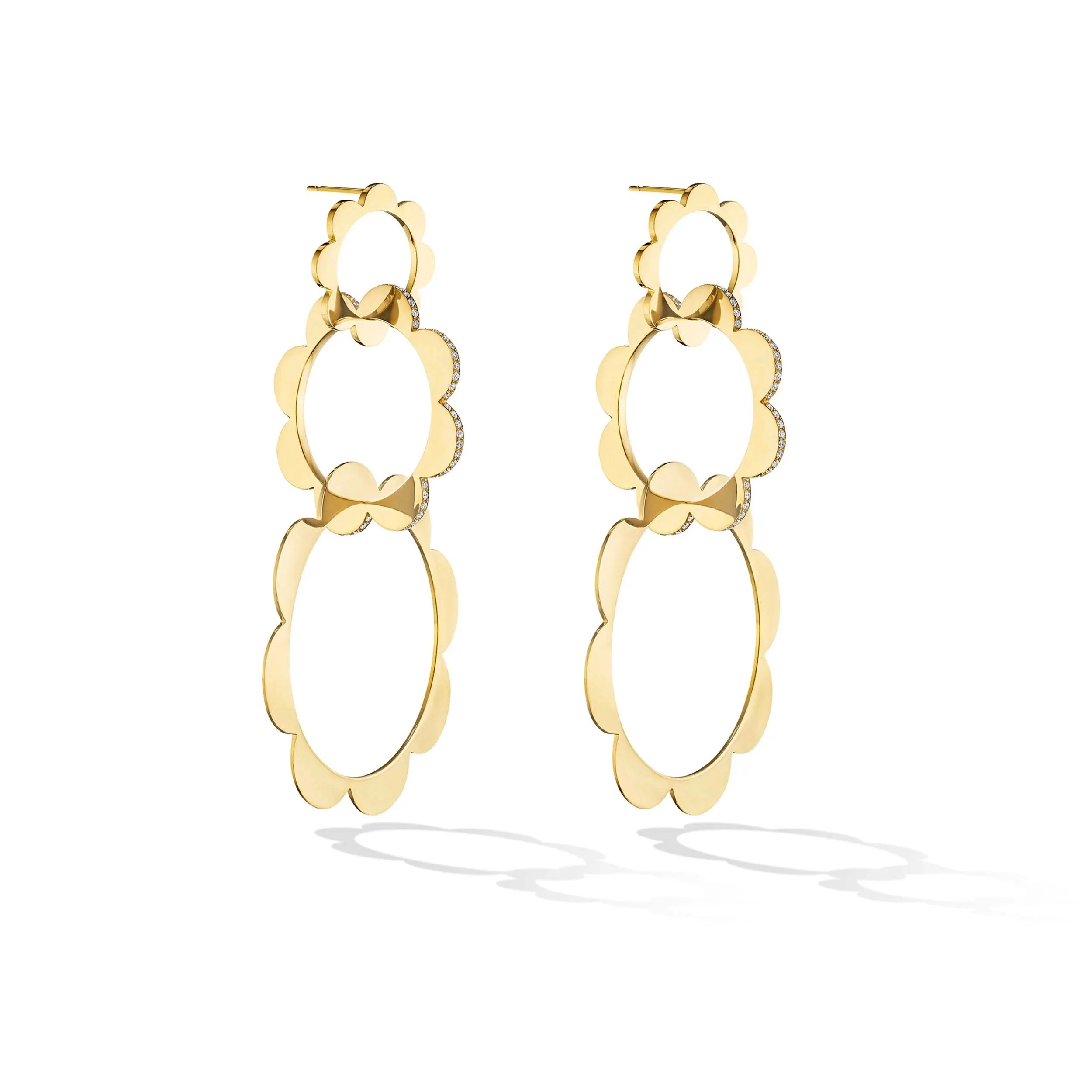 Yellow Gold Trio Unity Drop Earrings with White Diamonds