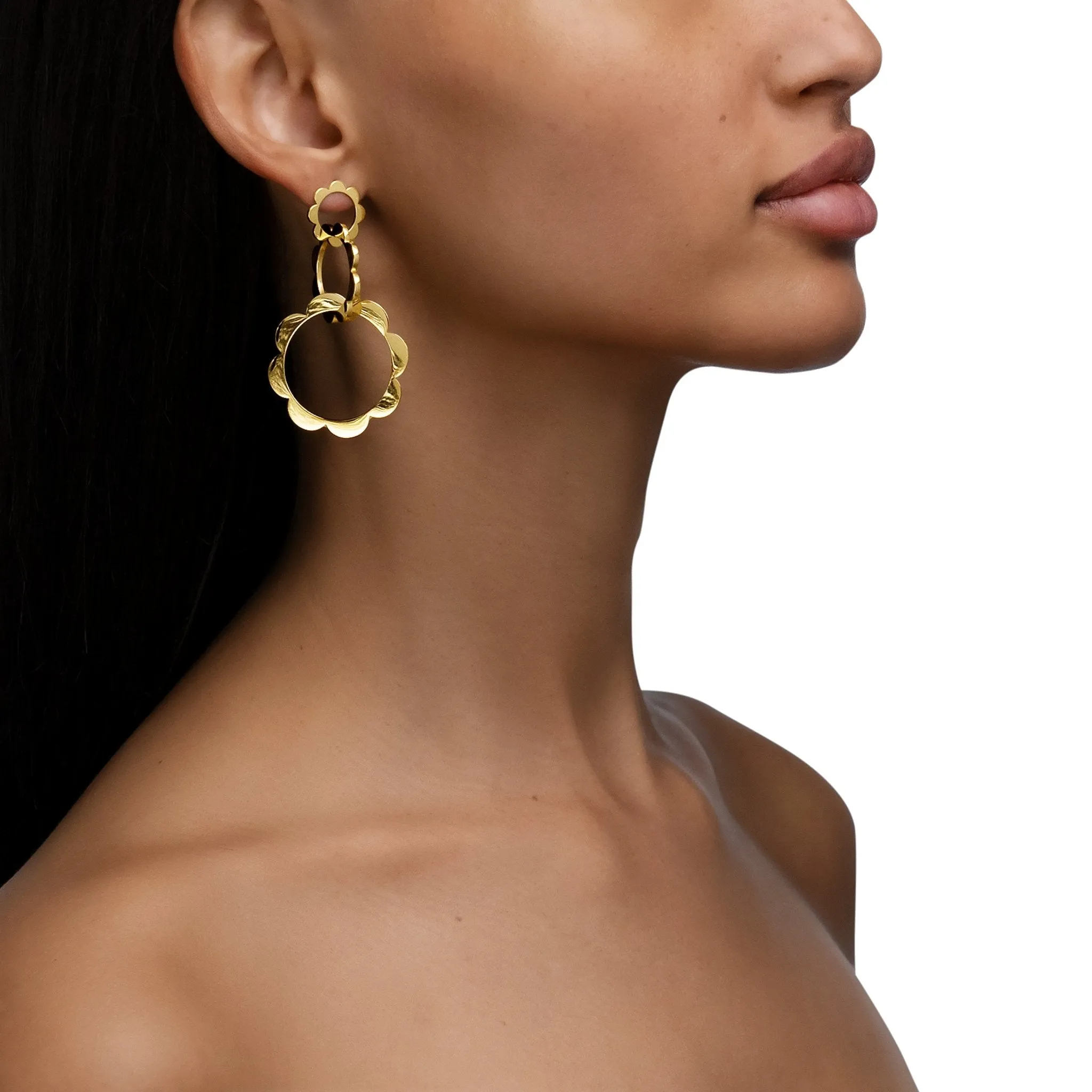 Yellow Gold Trio Unity Drop Earrings with White Diamonds