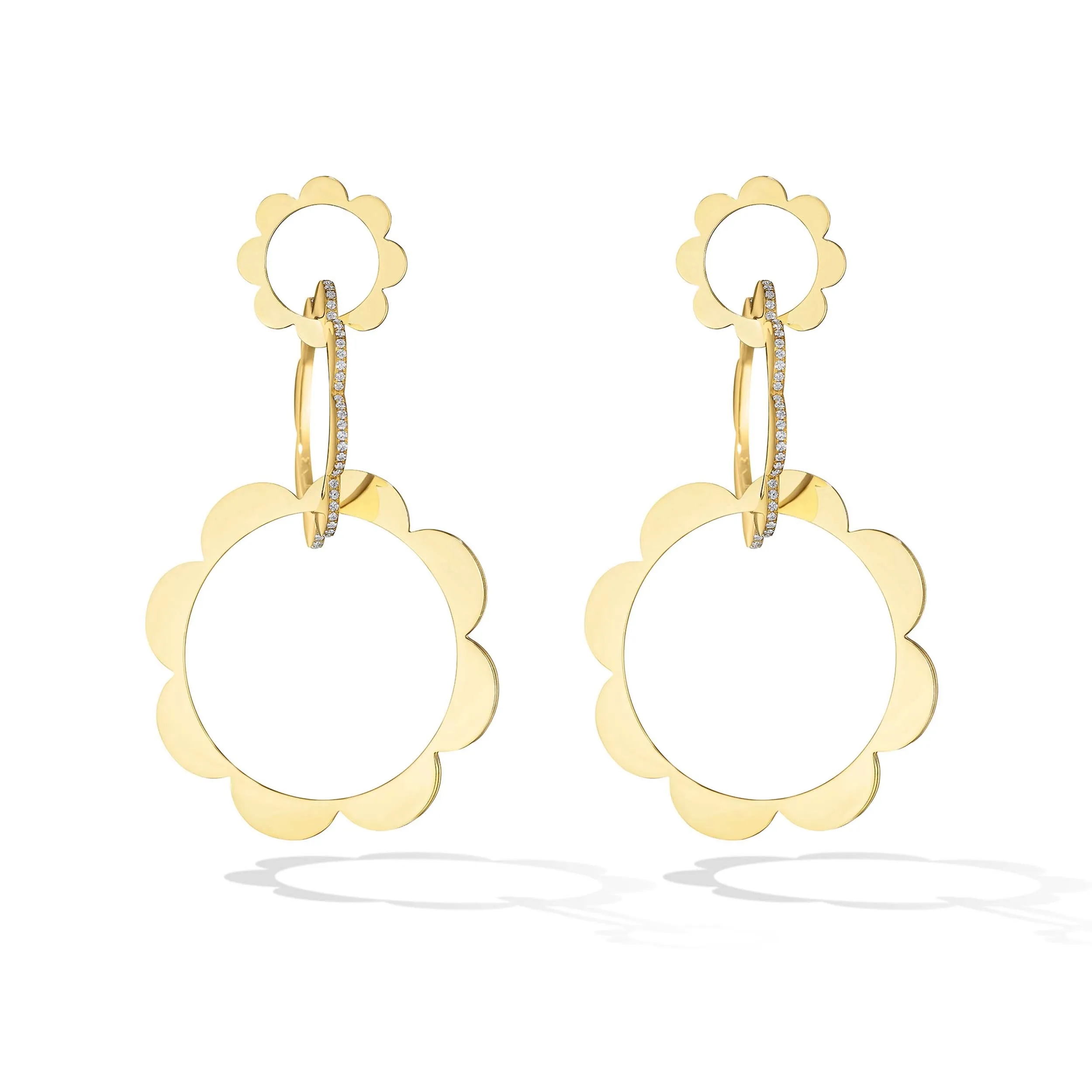 Yellow Gold Trio Unity Drop Earrings with White Diamonds