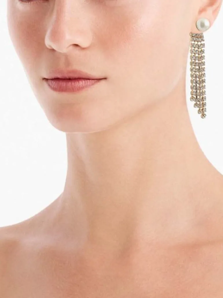 Zircon Long Fringe Pearl Earrings