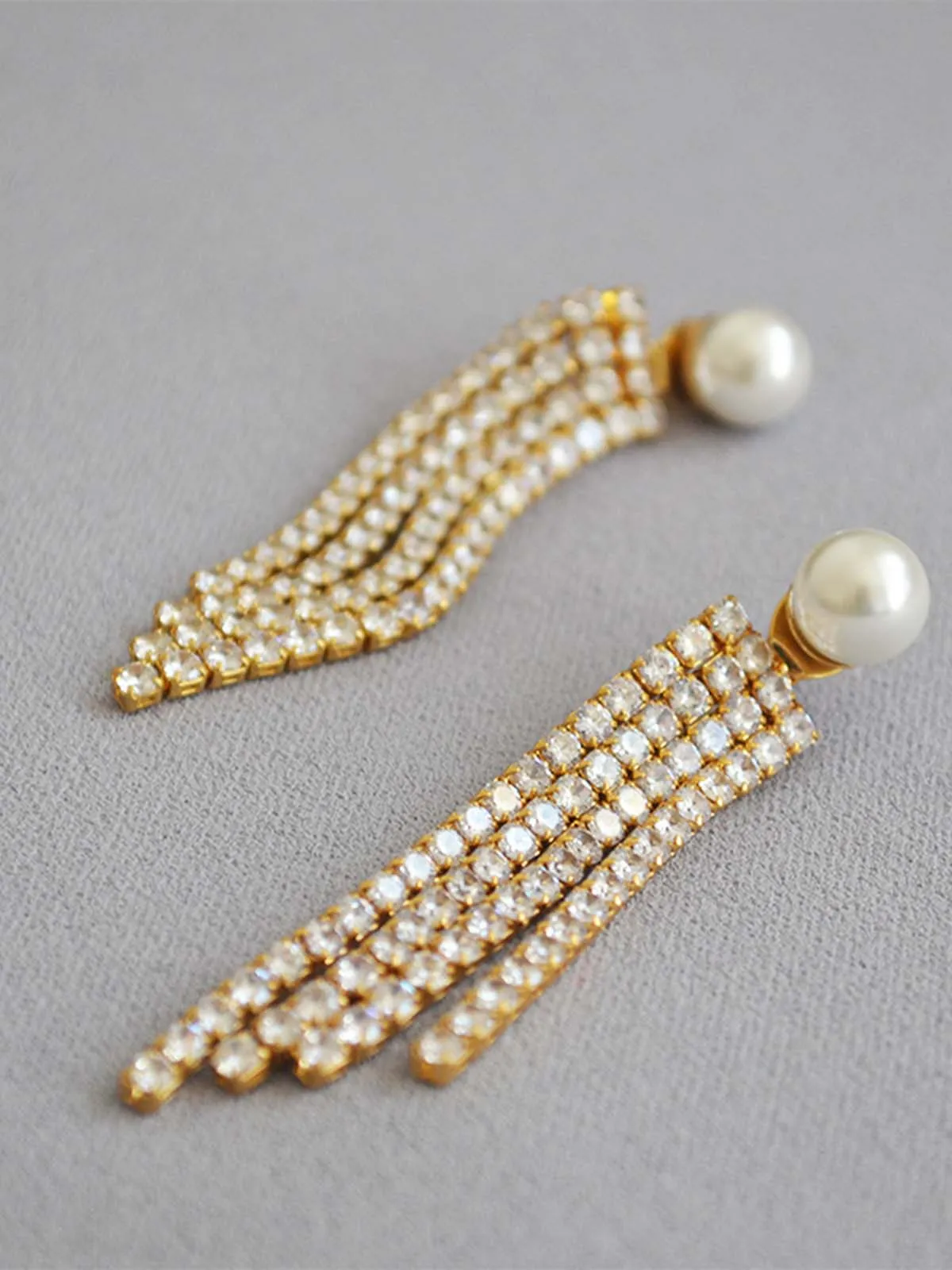 Zircon Long Fringe Pearl Earrings