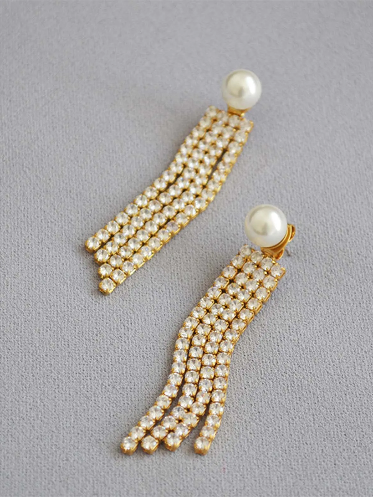 Zircon Long Fringe Pearl Earrings