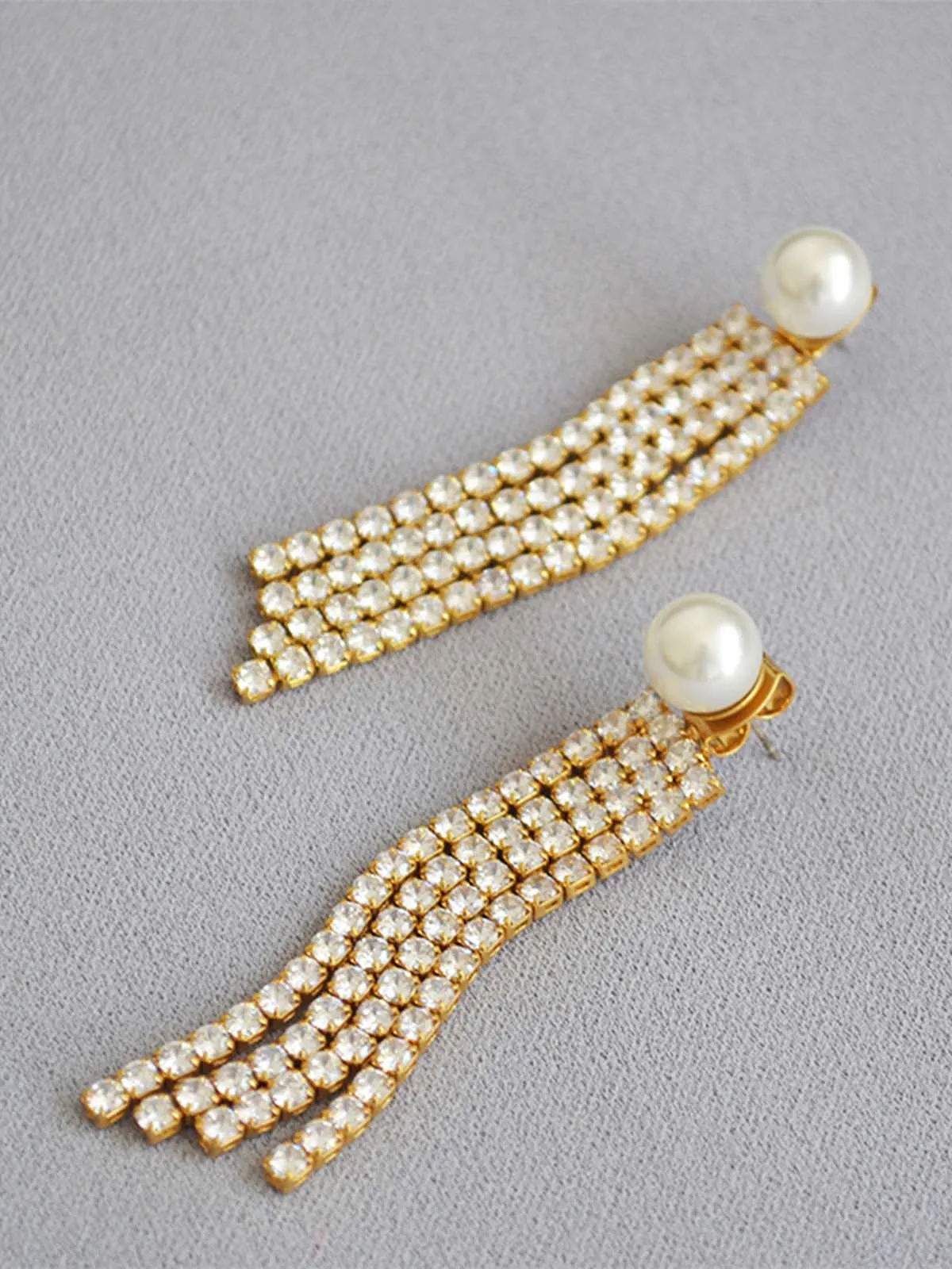 Zircon Long Fringe Pearl Earrings