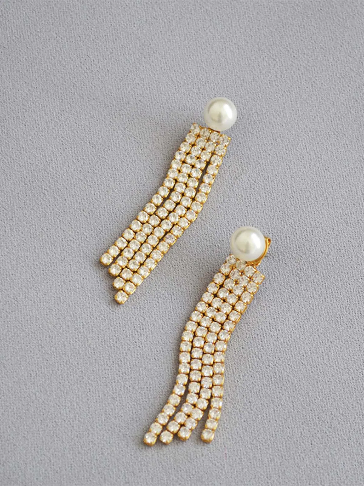 Zircon Long Fringe Pearl Earrings