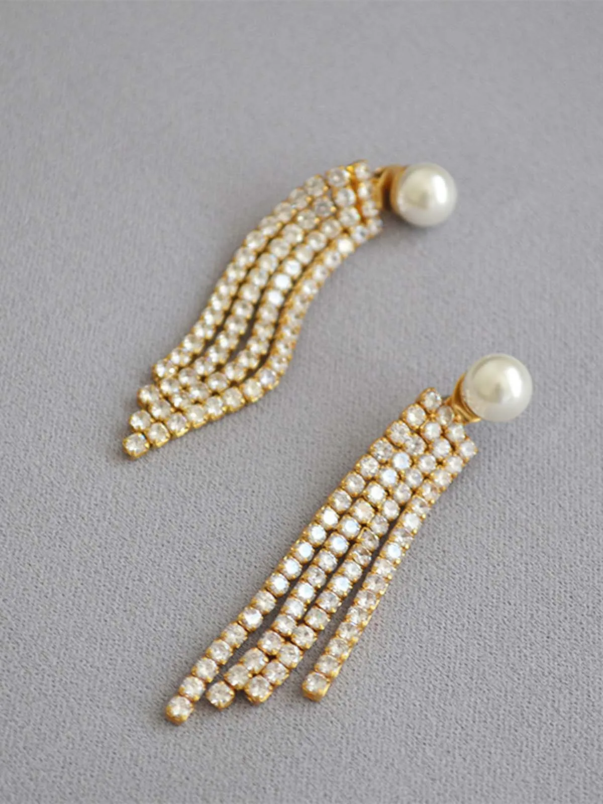 Zircon Long Fringe Pearl Earrings